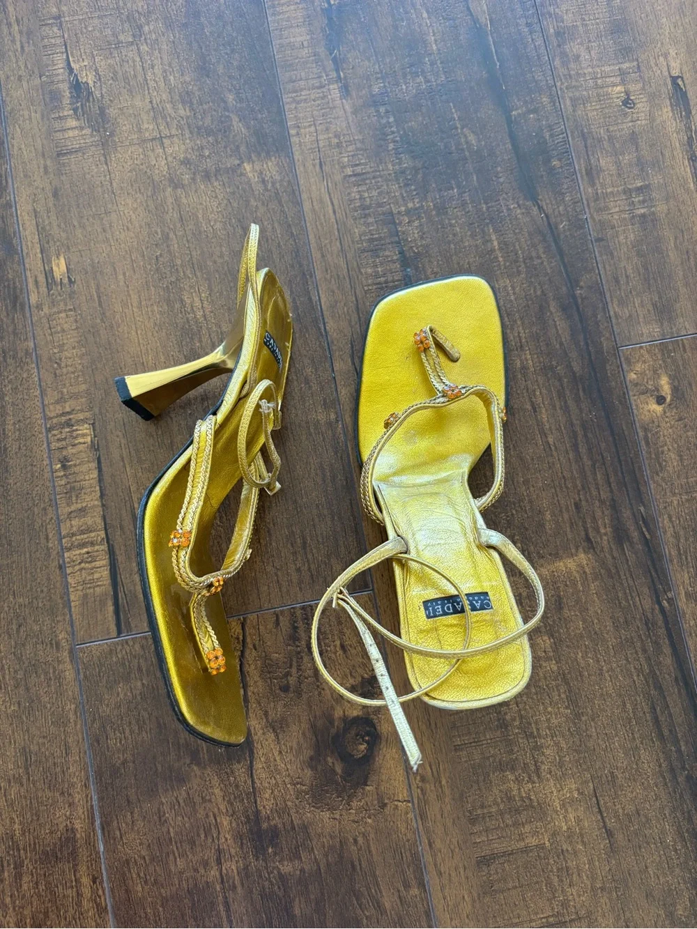 Casadei T Strap Metallic Heels